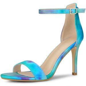 Tie Dye Ankle Strap Stiletto Heels Sandals Cyan